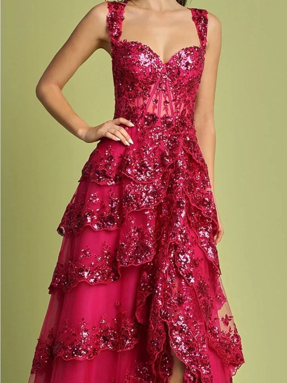 Red Dress Sequin Tiered Corset Evening Formal Prom Gown, Size 4, NWT